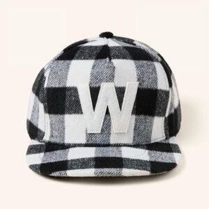 Woolrich × Target Adult Buffalo Check Flat Brim Hat Black/White Fleece NWT